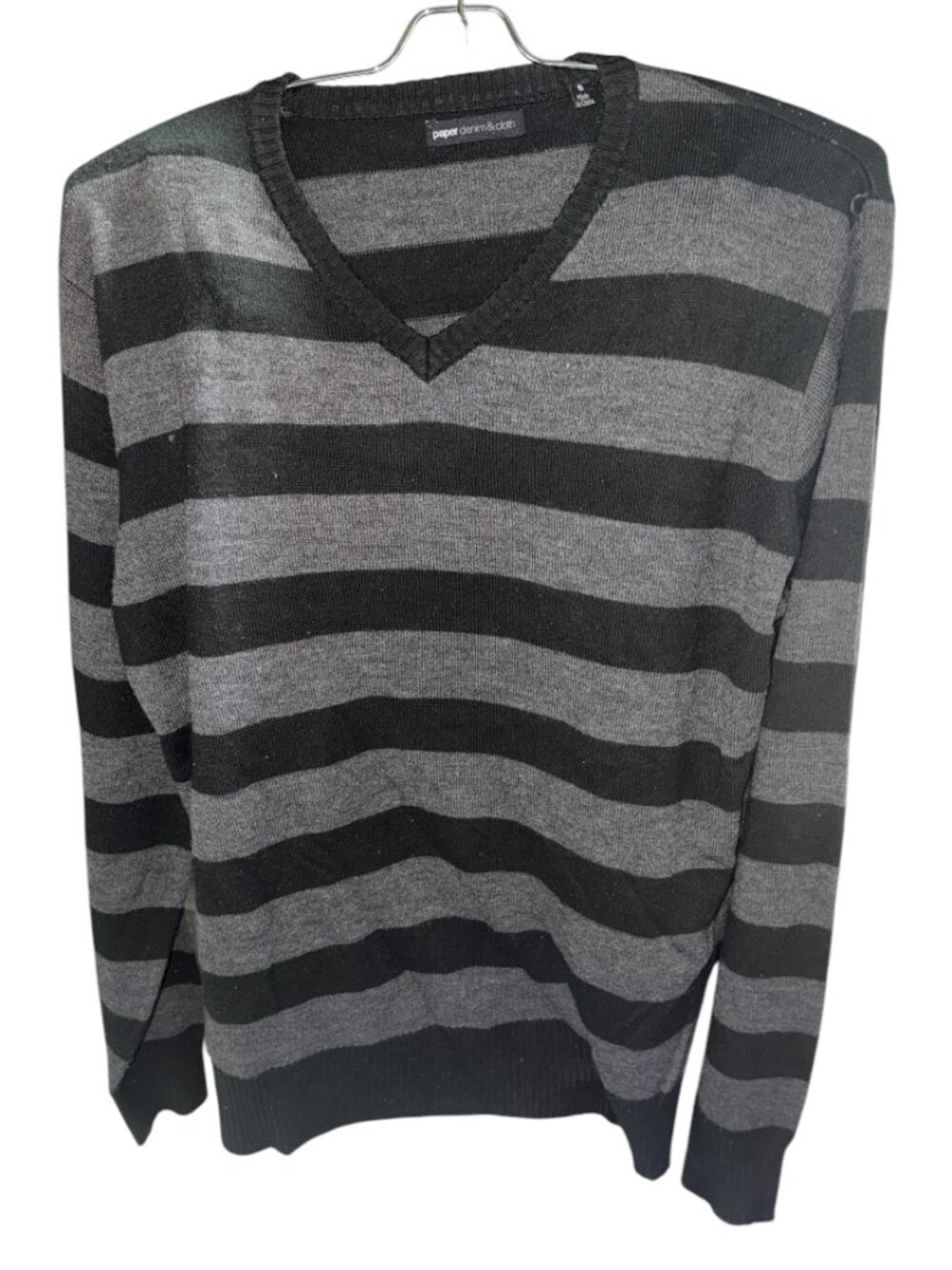 Paper Denim & Cloth Black + Gray Striped Long Sleeve Shirt Men's Size Small